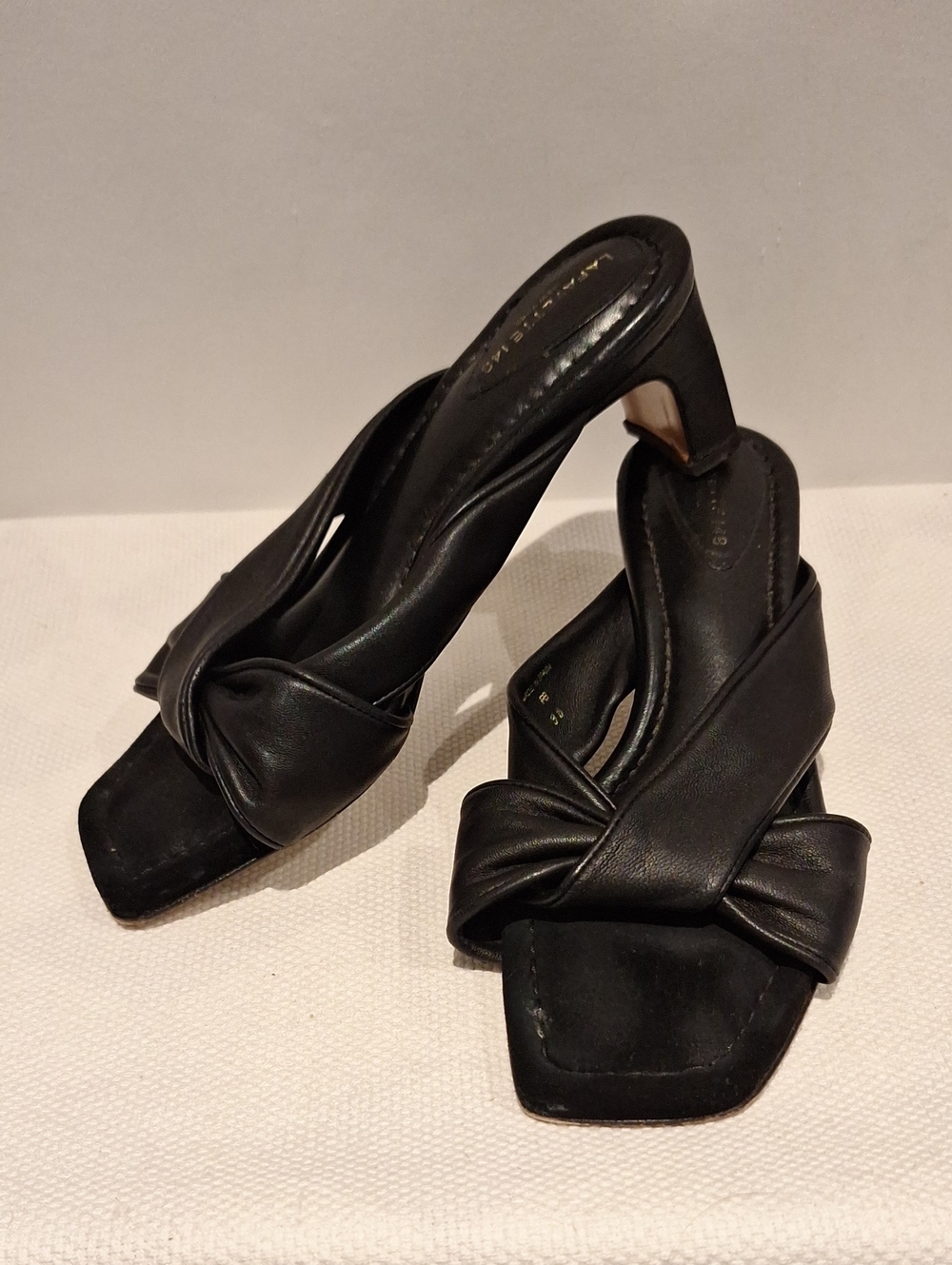 Laffayette 148 Black Leather Knot-Front Heeled Sandal